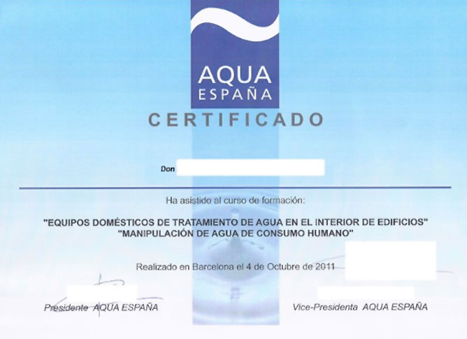 Certificado Aqua España